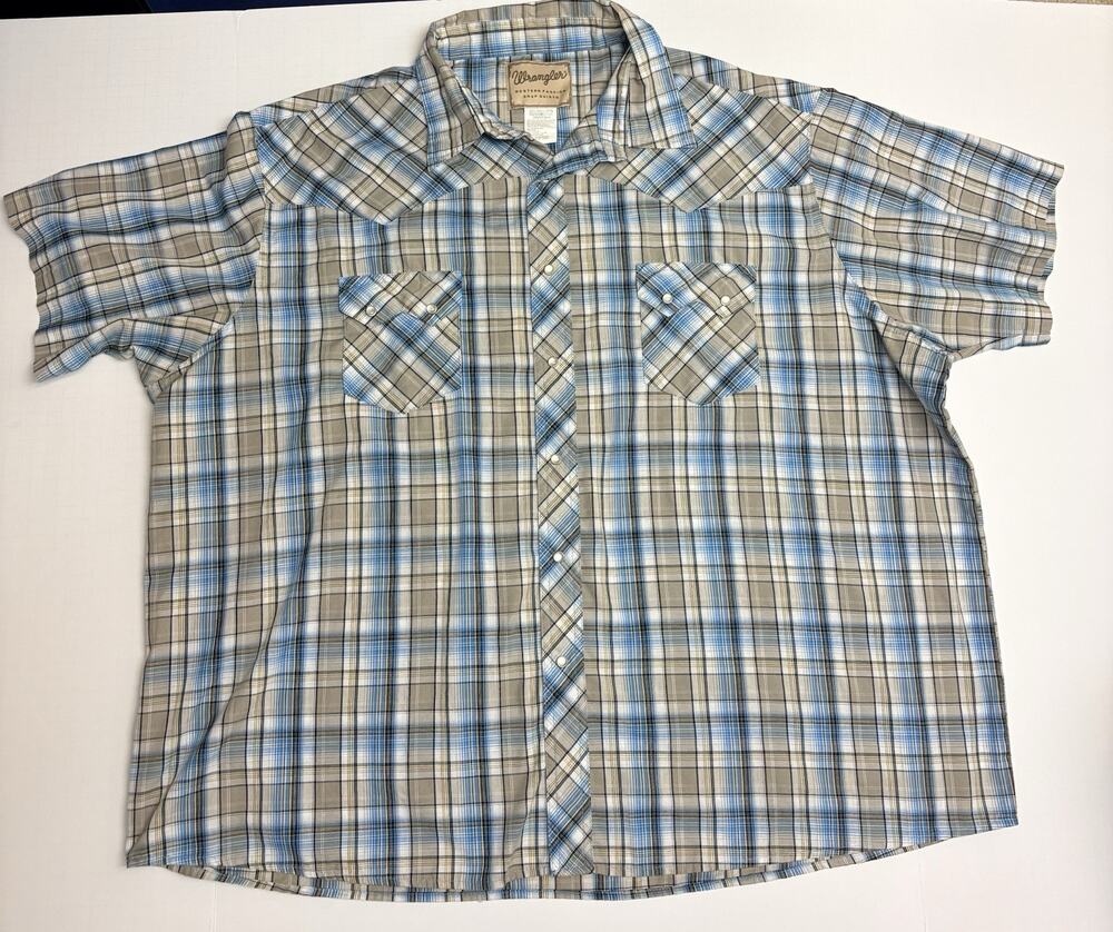 Wrangler Western shirt pearl snap mens 3XL plaid short sleeve cowboy